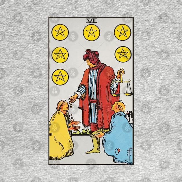 Six of pentacles tarot card by Nate's World of Tees